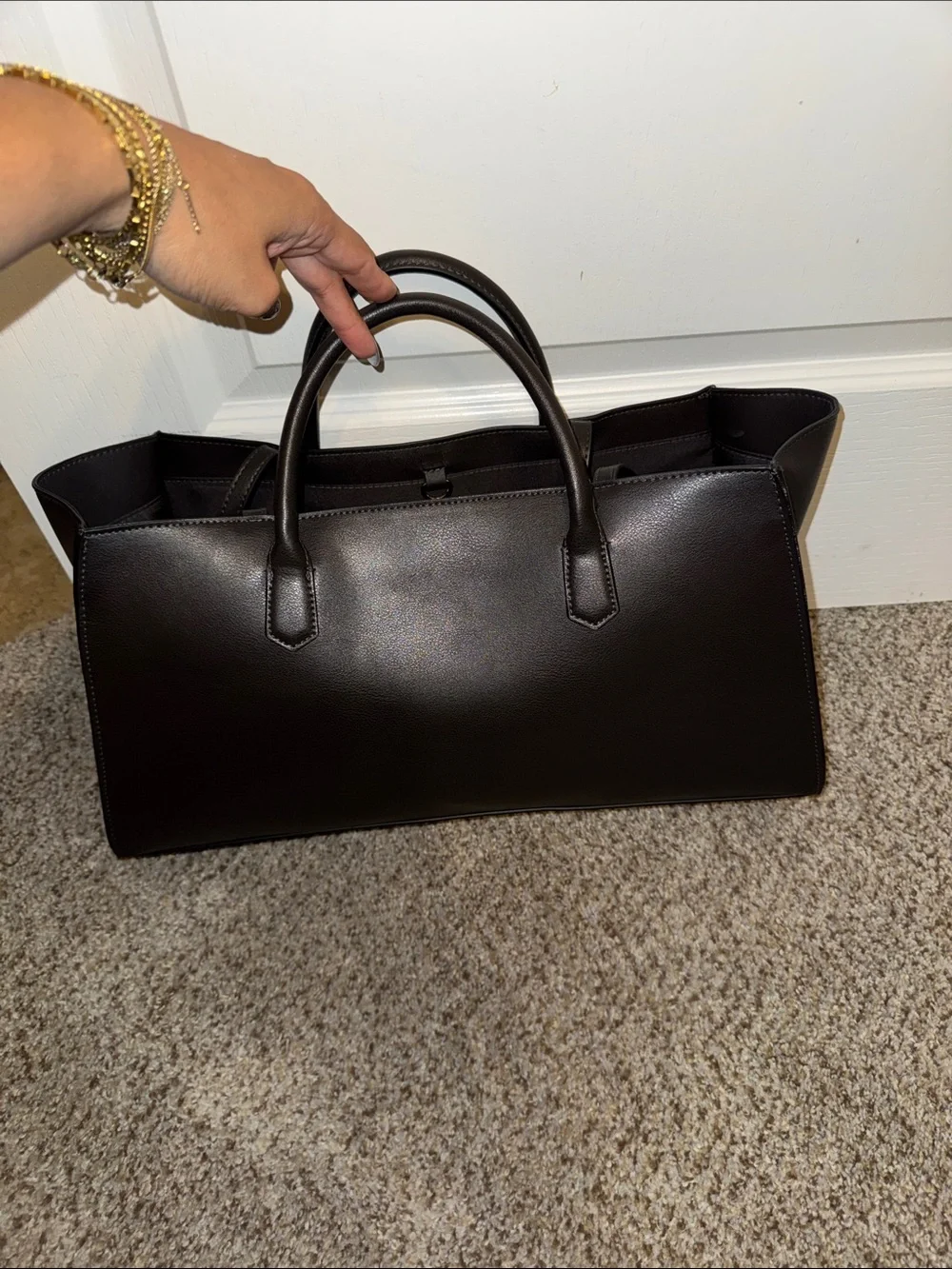 H&M Classic dark Brown faux Leather Tote Bag for women